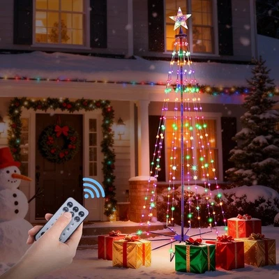 MULIVID 6Ft 240 LEDs Christmas Cone Tree Lights,RGB Outdoor Christmas Tree Lights with R