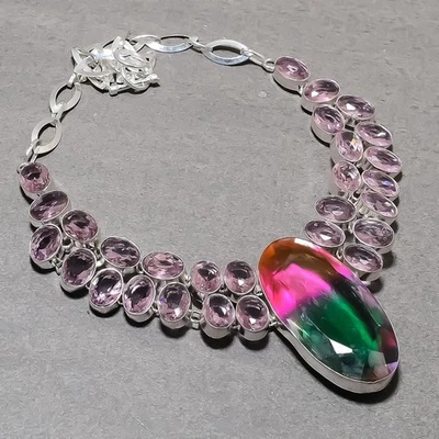 Collar facetado multi turmalina rosa kuncita piedras preciosas regalo joyería 18" SR 7233 Foto 1 de 4
