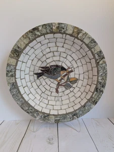 Vtg MCM Heide Denmark Mosaic Bird W/Worm On Branch 9.5" Tiles Bowl Shallow Dish - Picture 1 of 9