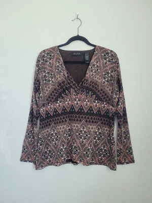 Y2K Babydoll Mesh Floral Art Nouveau Print Top Size XL Brown Boho Hippie 70s Foto 1 de 4