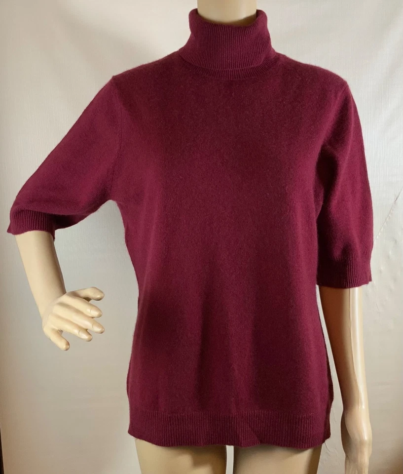Suéter Isaac Mizrahi Cashmere Cuello Alto Mujer Se Ajusta M/L Manga Corta Vino Foto 1 de 4