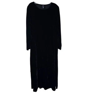 Eileen Fisher Black Velvet Long Sleeve Maxi Dress M Silk/Rayon Occasion Modest - Picture 1 of 8