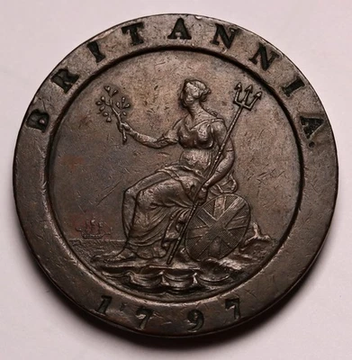 1797 UK Great Britain Cartwheel Twopence (2 Pence) George III KM# 619 aEF - Image 1 of 2