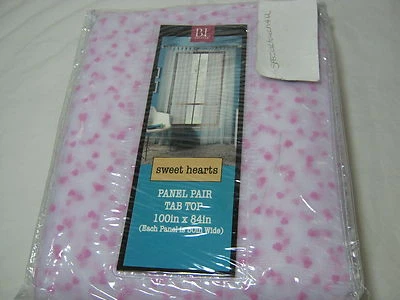 New BL HOME Pink Mini Sweet Hearts FLOCKED NET White Sheer WINDOW Panel 2(50x84) - Image 1 of 4