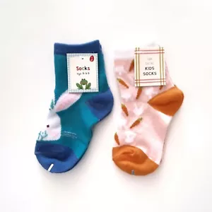 Made for Retail Kids Bunny Rabbit Carrot Socks Size 5-6.5 Blue Orange 2 Pair - Picture 1 of 7