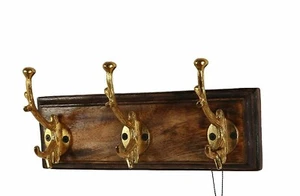 Wooden Wall Mounted 3 Designer Golden Iron Antler Hooks Rails Wall hanger - Picture 1 of 6