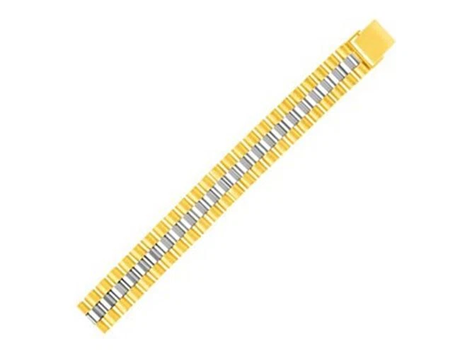 14k Two Tone Gold Mens Panther Link Bracelet (12.30 mm) - Image 1 of 1