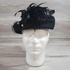 Vintage Glenover Henry Pollak Hat Plume Veil Stick Pin Wool Black Feather - Picture 1 of 9