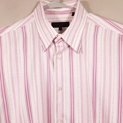 Camisa Ted Baker Para Hombre Talla 6 Grande Rosa Blanco Rayas Bordada Manga Larga Foto 1 de 4