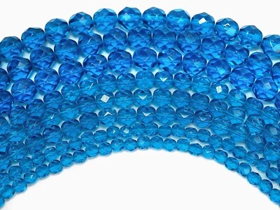 Czech Fire Polished Round Faceted Glass Beads in Capri Blue Light color 16" str - Image 1 of 4