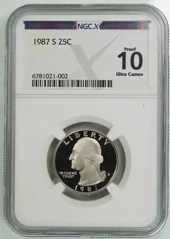 1987 S PROOF WASHINGTON QUARTER 25C NGC CERTIFIED PF 10 ULTRA CAMEO (002) Cover