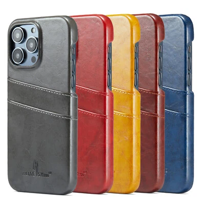 Retro PU Leather ID Card Holder Case For iPhone 16 15 14 Plus 13 12 Mini Pro Max