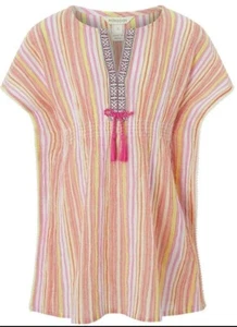 Monsoon Children Sadie Pink Girls Kaftan Striped Metallic Thread Size Small Bnwt - Picture 1 of 5