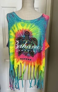 Tie-Dye T-shirt Tank Top 100% Cotton Pullover with Fringes Made in Honduras - Picture 1 of 8