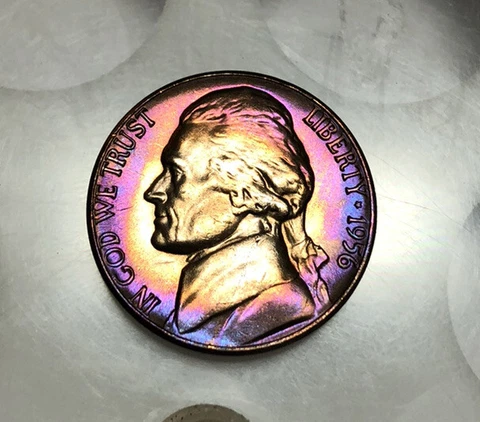 1956 BU Rainbow Toned Jefferson Nickel Cover
