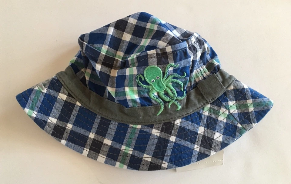 NWT Gymboree Deep Sea Adventure 4T-5T Blue Plaid Octopus Bucket Hat - Image 1 of 1