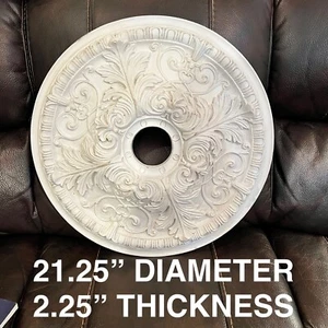22.25" CEILING FAN MEDALLION WHITE WALL DECORATION PAINTABLE STAINABLE ROUND - Picture 1 of 4