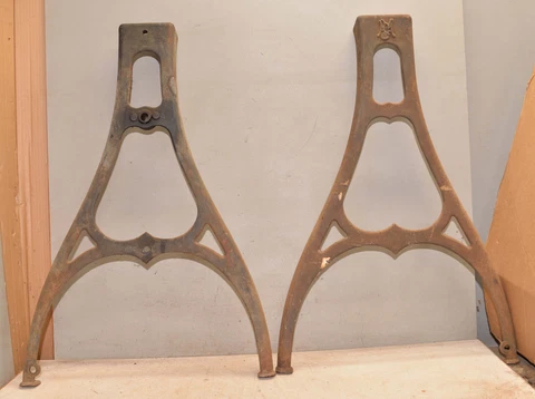 2 antique NM Co Barnes patent lathe legs cast iron table desk base collectible Cover