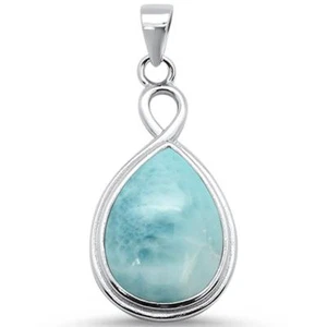 Pear Natural Larimar .925 Sterling Silver Pendant - Picture 1 of 2