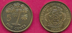 SEYCHELLES 5 CENTS 1995 UNC MANIEOC PLANT,VALUE AT LOWER LEFT,ARMS WITH SUPPORTE - Picture 1 of 1