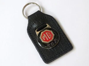 MGB MGBGT Cromo Rojo y Negro Esmalte Cuero Genuino/Llavero - Imagen 1 de 1