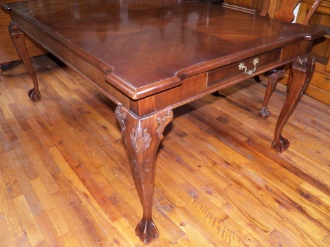 104"  long Dining Room Banquet Table Mahogany Carved Chippendale style Cover