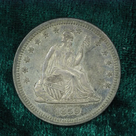 1859 Uncirculated Silver Seated Liberty Quarter Coin - Stunning Collector's Item Cover