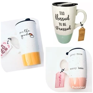 NWT Sheffield Home Inspirational Motivational Ceramic 16 Oz Travel Mug Cup w Lid - Picture 1 of 32