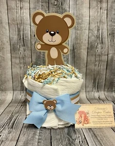 Teddy Bears 6 Mini Baby Diaper Cake Shower Centerpieces Gift Boy Girl Present - Picture 1 of 1