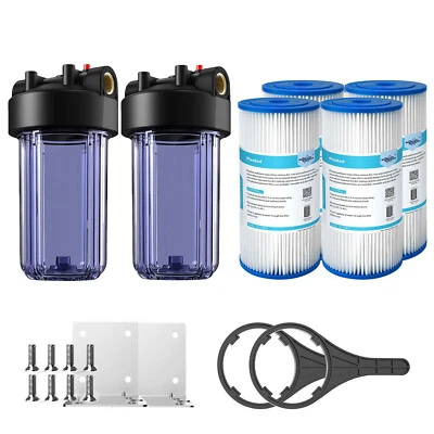 2Pack 10 Inch Clear Big Blue Whole House Water Filter Housing &4p Pleated System - Image 1 of 4