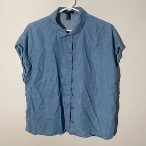 Forever 21 Denim Shirt Americana Blue Button Down Sz L Women’s Casual - Picture 1 of 4
