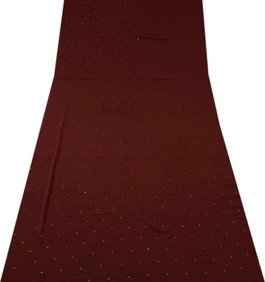 Blend Crepe Vintage Sari Remnant Scrap Sequins Fabric for Sewing Craft Maroon - Image 1 of 4