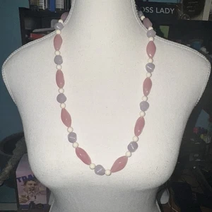 Avon Vintage Impressionistic Pastels Necklace  Layered Acrylic Pink Lavender 28" - Picture 1 of 4
