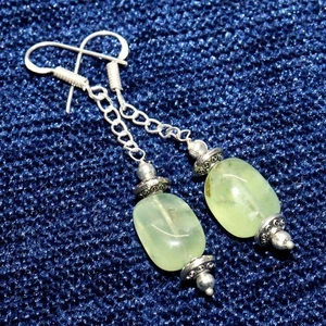 Long Moss Prehnite 925 Silver Plated Beaded Gemstone Earrings 2.3" GW - Picture 1 of 3