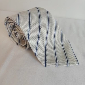 Drakes Seidenkrawatte gewebt creme marineblau Regent Streifen Japan (LESEN) 3,6" - Bild 1 von 9