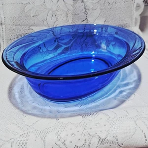 Corning Milano Kobalt Oval Bäcker 14" blau geprägte Wellen am Rand durchscheinend Schmuck - Bild 1 von 7