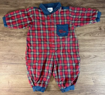 Vintage Baby Bgosh Oshkosh Bubble Romper Boys Red Blue Green Tartan Plaid 6-9 Mo - Image 1 of 4