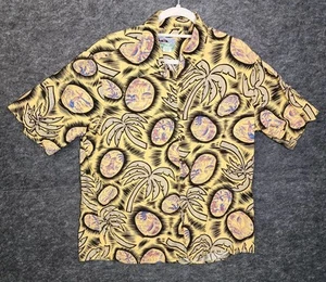 Camisa Hawaiana Reyn Spooner De Colección Grande Amarilla Palmera Surf Playa Tiki Azul - Imagen 1 de 9