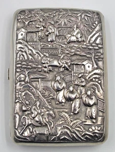 Antique Chinese Export Sterling Silver Cigarette Card Holder Case - Picture 1 of 4