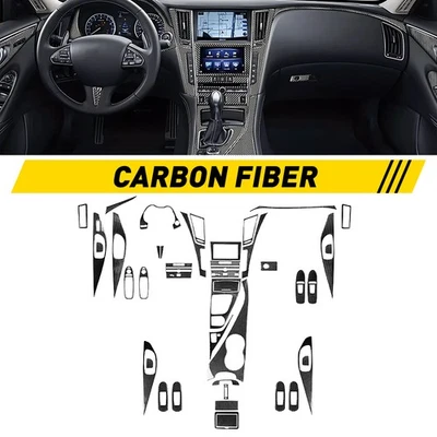 Kit de capa de acabamento de console central interior de fibra de carbono para 2014-20 Infiniti Q50 Q60 - Imagem 1 de 4