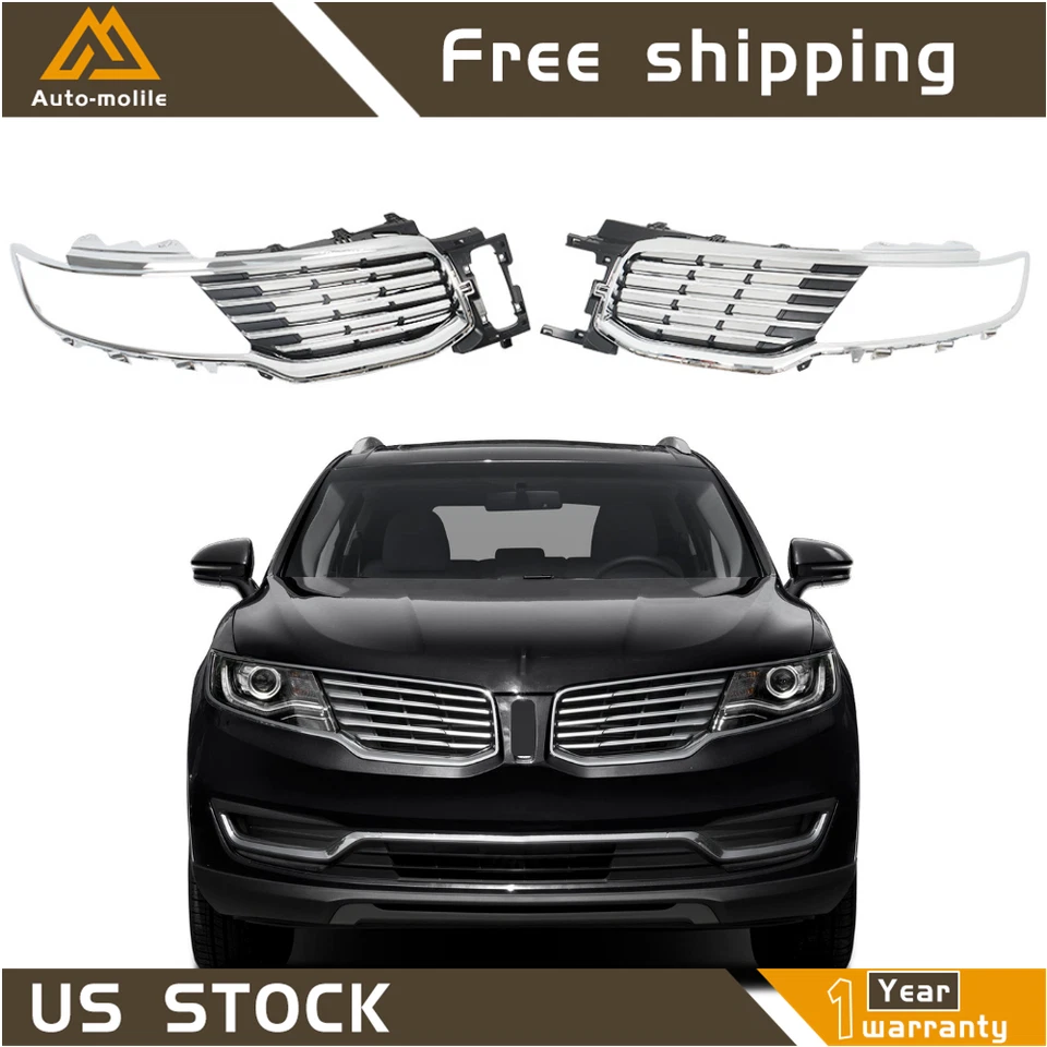 Conjunto de parrilla cromada superior delantera izquierda+derecha para Lincoln MKX 2016-2017 2018 Foto 1 de 4