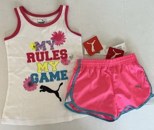 NWT Girls 4 PUMA Athletic Running Shorts And Cotton Tank Top 2pc Set Outfit - Picture 1 of 3