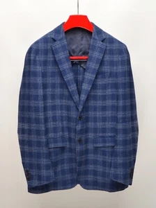Men's Boggi Blue Windowpane Check Wool Blend 2Btn Blazer EU 54 R / UK,US 44 R - Picture 1 of 14