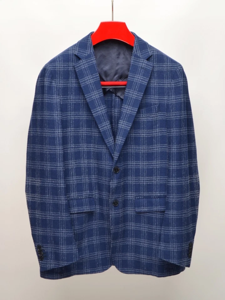 Men's Boggi Blue Windowpane Check Wool Blend 2Btn Blazer EU 54 R / UK,US 44 R Foto 1 de 4