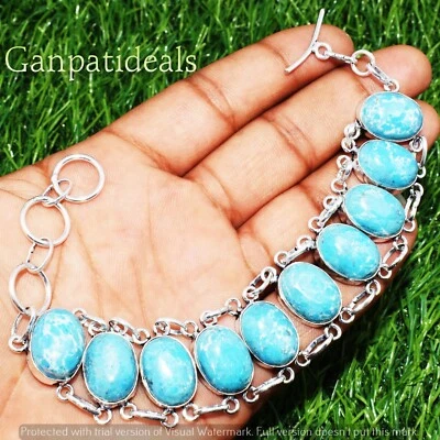 Larimar Gemstone Fashion Big Bracelet 925 Sterling Silver Plated Jewelry - Image 1 of 3