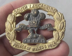 BRITISH INDIA SOUTH LANCASHIRE EGYPT MINIATURE BADGE WITH ROYAL CROWN L@@K - Picture 1 of 2