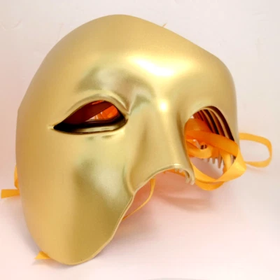 1 x DORADO Mascarada Fantasma Media Mascarilla Plástico Fiesta Carnaval Foto 1 de 4