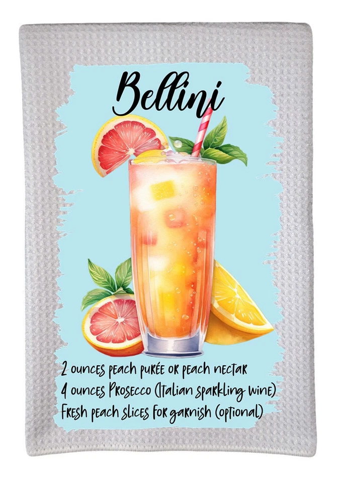 Bellini Cóctel Bebida Receta Alcohol Bar Triple Tejido Waffle Toalla 16x24 dz084 Foto 1 de 1