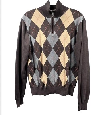 Suéter Michael Kors Para Hombres Pequeño Marrón Argyle Pullover 1/4 Cremallera Grandpacore De Colección Foto 1 de 4
