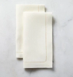 10 Sferra 24”x24” Dinner Napkins  Pure White Linen Hemstitch - Picture 1 of 5